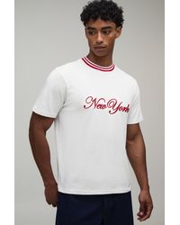 BoohooMAN - Regular Fit New York Hi-Build Embroidered T-Shirt - Lyst