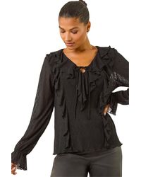 Roman - Lace Ruffle Front Top - Lyst