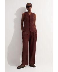 Karen Millen - Viscose Linen Pleat And Pocket Detail Woven Straight Leg Trouser - Lyst