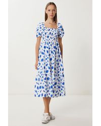 Happiness İstanbul - Frilly Abstract Print A-Line Midi Dress With Square Collar - Lyst