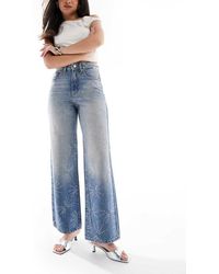 ONLY - Hope Extra High Waist Wide Leg Rhinestone Jeans - Lyst
