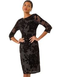 Roman - Floral Flock Pleat Detail Dress - Lyst