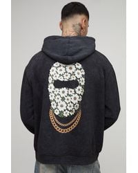 BoohooMAN - Tall Oversized Daisy Ski Mask Acid Wash Hoodie - Lyst