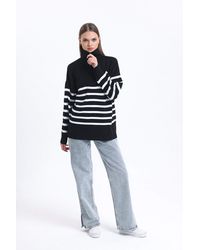 Hiccup - Striped High Neck Oversized Sweater With A Zippered - Lyst