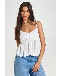 Boohoo - Lace Trim Mesh Peplum Cami Top - Lyst