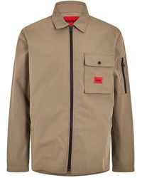 HUGO - Solid Patterned Shirt Collared Overshirt With Zipped Pocket - Lyst