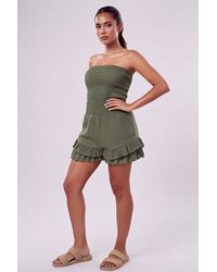 Femme Luxe - Shirred Bandeau Frill Hem Playsuit - Lyst