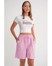 MixRay - High Waist Cotton Drawstring Mini Shorts - Lyst