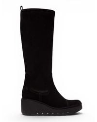 Fly London - Suede Leather High Wedge Heel Long Boots - Lyst
