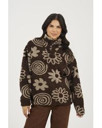 Brave Soul - Quarter Zip Flower Print Sherpa Fleece - Lyst