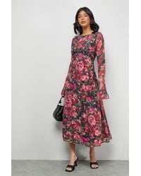 Oasis - Burnout Floral Chiffon Slash Neck Bias Midi Dress - Lyst