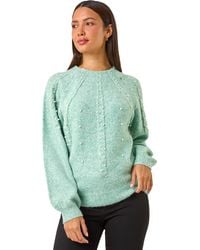 Roman - Pearl Embellished Cable Knit Jumper - Lyst