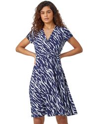 Roman - Zebra Print Stretch Wrap Skater Dress - Lyst