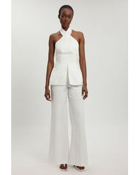 Karen Millen - Tailored Cotton Sateen Halter Jumpsuit - Lyst