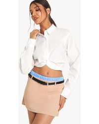 Boohoo - Contrast Stripe Waistband Belted Mini Skirt - Lyst