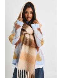 Boohoo - Oversized Check Tassel Fluffy Scarf - Lyst