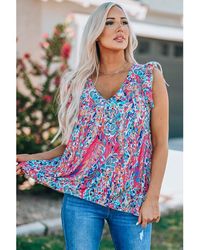 Azura Exchange - Patterned Flounce V-Neck Tank Top - Lyst