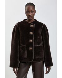 Karen Millen - Faux Fur Tipped Turnlock Coat - Lyst