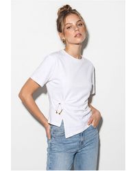 Bianco Lucci - Cotton Blend Crew Neck Blouse - Lyst