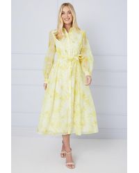 Wallis - Petite Floral Organza Shirt Midi Dress - Lyst
