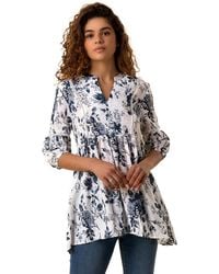 Roman - Floral Print Notch Neck Top - Lyst