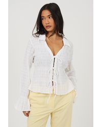 Brave Soul - Long Sleeve Tie Front Smock Top - Lyst