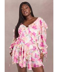 Boohoo - Plus Floral Chiffon Ruffle Mini Dress - Lyst