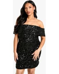 Boohoo - Plus Off Shoulder Boucle Shift Dress - Lyst