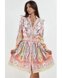 Msn-Collection - Frilly Paisley V-Neck Mini Skater Dress - Lyst