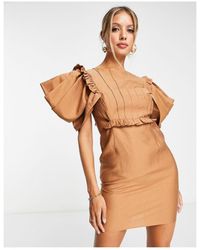 ASOS - Pin Tuck Mini Dress With Puff Sleeve & Cut Out Waist Detail - Lyst