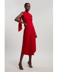 Karen Millen - Tailored Crepe Cape Asymmetric Neck Detail Midi Dress - Lyst