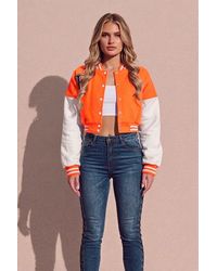 Femme Luxe - Varsity Slogan Contrast Sleeve Bomber - Lyst