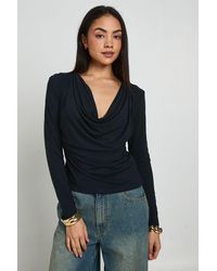Boohoo - Cupro Cowl Neck Long Sleeve Crop Top - Lyst