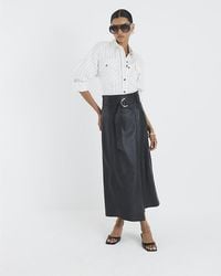 River Island - Wrap Midi Skirt Faux Leather Belted - Lyst