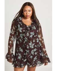 Boohoo - Plus Floral Ruffle Smock Dress - Lyst