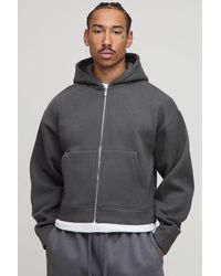 BoohooMAN - Oversized Shrunken Heavyweight Zip Through Hoodie - Lyst