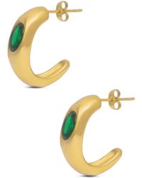 The Jewellery Stockroom - Plated Stainless Steel Emerald Chunky Stud Hoop - Lyst