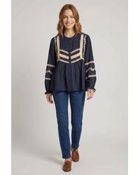 Izabel London - Lace Trim Long Sleeve Pleated Blouse - Lyst
