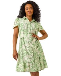Roman - Petite Leaf Print Shirt Dress - Lyst