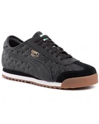 PUMA - Roma 68 Gum Black Leather Low Lace Up Trainers 370600 01 - Lyst