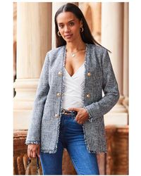 Sosandar - Boucle Longline Jacket With Buttons Cotton/Polyester - Lyst