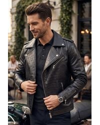 Infinity Leather - Cow Alligator Print Embossed Biker Jacket - Lyst