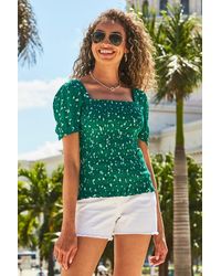 Sosandar - Ditsy Floral Print Shirred Square Neck Top - Lyst