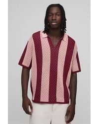 BoohooMAN - Relaxed Open Stitch Stripe Knitted Polo - Lyst