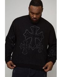 BoohooMAN - Plus Oversized Boxy Fluffy Cross Jacquard Knitted Jumper - Lyst