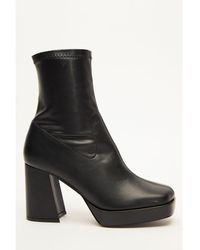 Quiz - Black Faux Leather Platform Heeled Ankle Boots - Lyst
