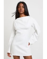 Boohoo - Slash Neck Barell Sleeve Cinched Waist Shift Dress - Lyst