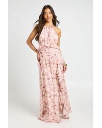 Boohoo - Floral Halterneck Chiffon Ruffle Detail Maxi Dress - Lyst