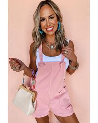 Azura Exchange - Pinkfarbener Einfarbiger Jumpsuit Mit Knoten-Trägern Und Taschen Aus Denim - Lyst