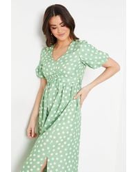 Wallis - Spot Print Tie Front Puff Sleeve Midi Dress - Lyst